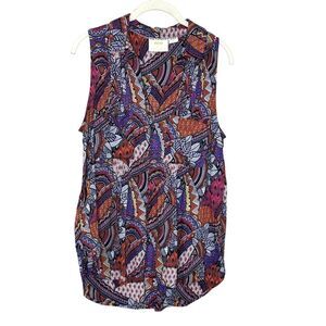 Maeve Anthropologie Top Womens Medium Button Front Sleeveless Boho Print Blouse